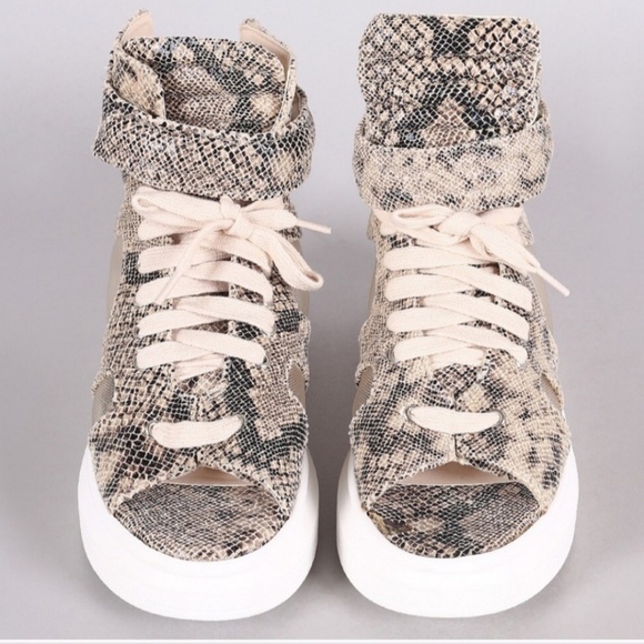 LAST ONE Hightop Snakeskin & Mesh Sneakers - Picture 4 of 6